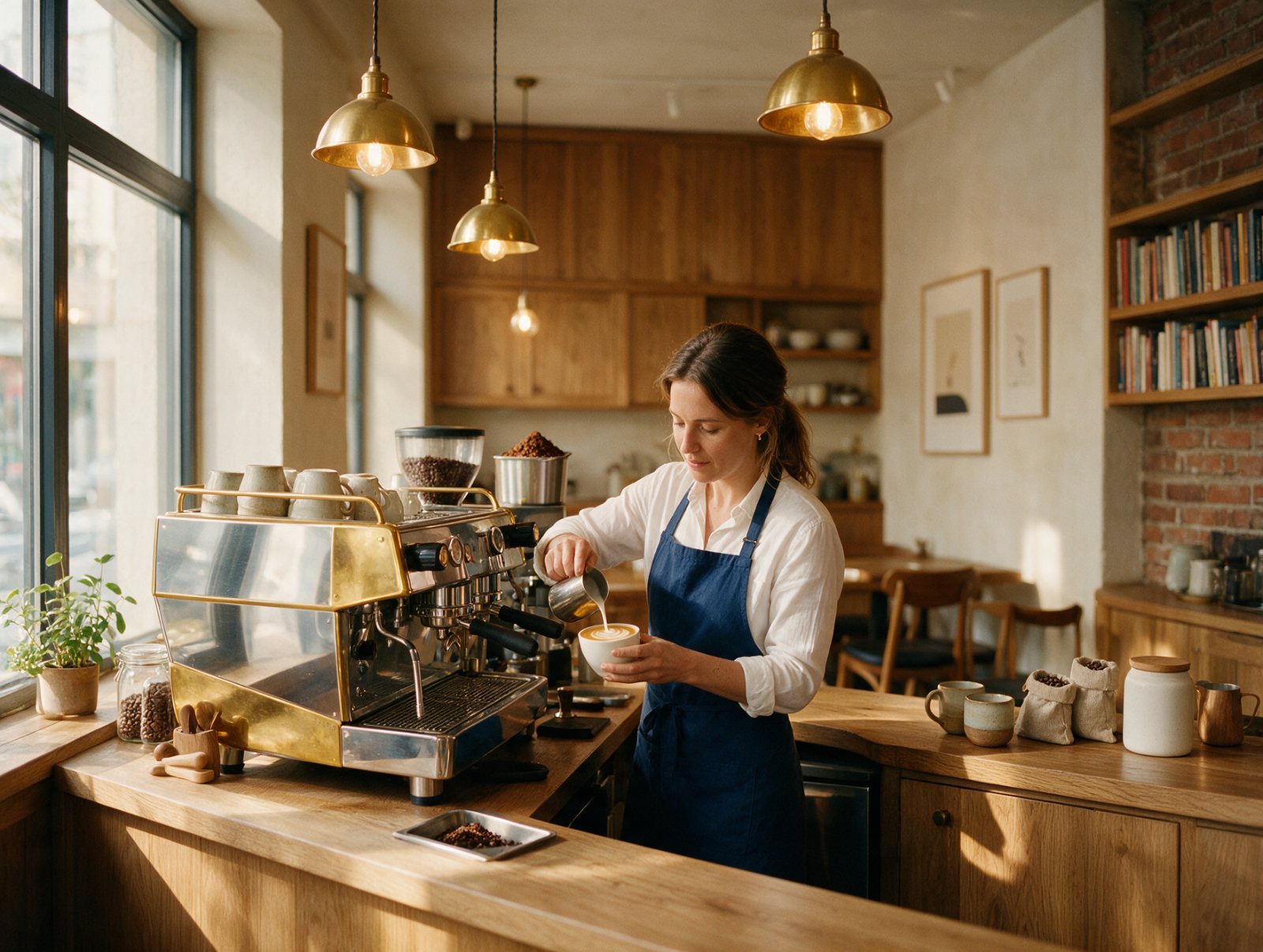 Barista an der Siebträgermaschine