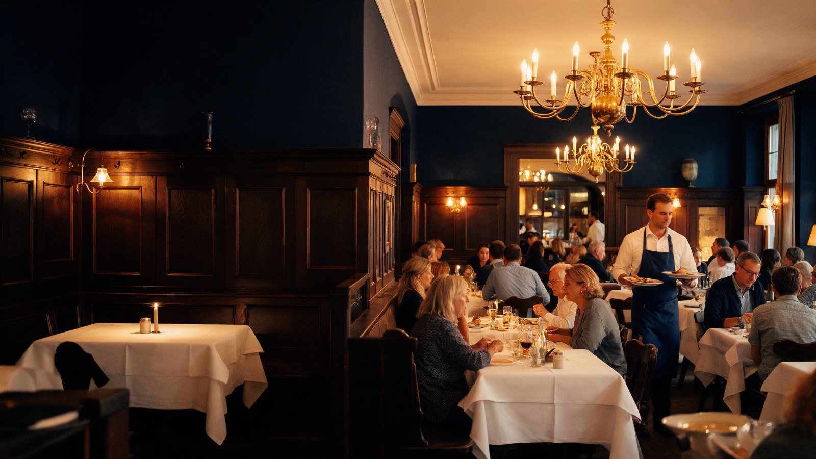 Restaurant am Abend mit Servicekraft